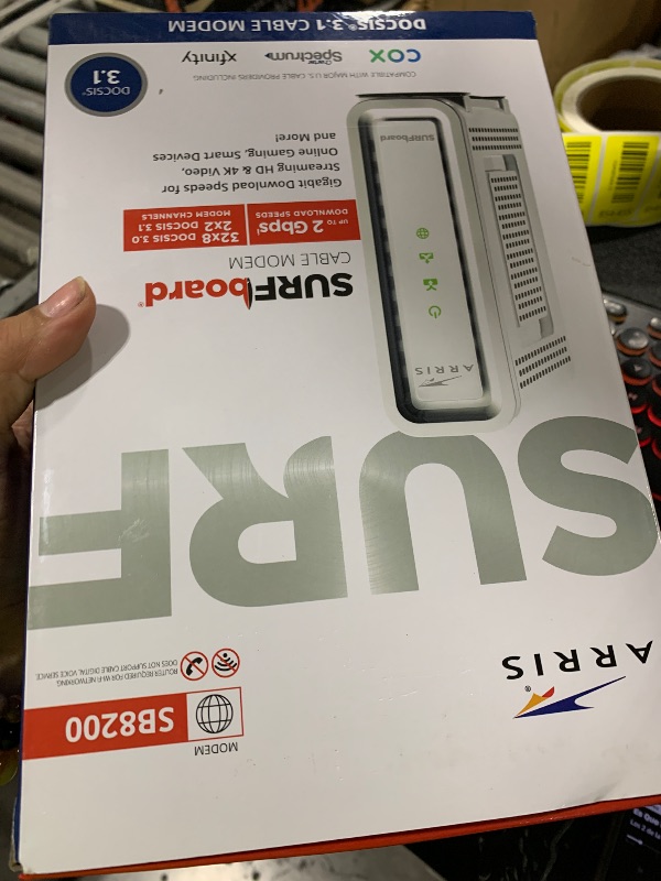 Photo 1 of ARRIS (SB8200) - Cable Modem - Fast DOCSIS 3.1 32x8 Gigabit Cable Modem , Approved for Comcast Xfinity, Cox, Charter Spectrum, & more | 1 Gbps Max Internet Speed, 4 OFDM Channels - (No Built-in Wifi)