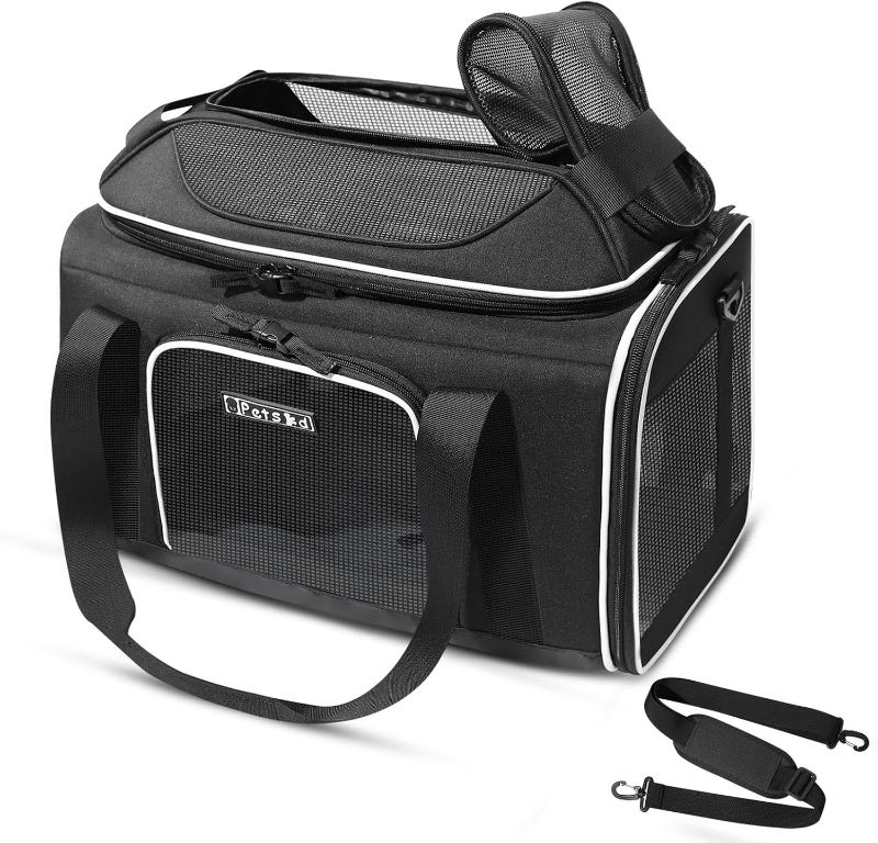 Photo 1 of Petskd Top-Expandable Pet Carrier 18x11x11 Inches Delta American United Airline Approved, Soft-Sided Carrier for Small Cats and Dogs with Locking Safety Zippers and Anti-Scratch Mesh(Black)
