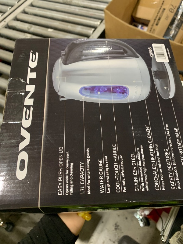Photo 1 of OVENTE Electric Kettle, 1.7L Stainless Steel Water Heater and Boiler for Coffee or Tea with BPA Free & Cordless Body, Auto Shut-Off, Boil-Dry Protection, LED Light and Removable Filter, Silver KS96S