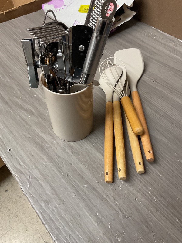 Photo 1 of Kitchen Utensils Set- 35 PCs Cooking Utensils with Grater,Tongs, Spoon Spatula &Turner Made of Heat Resistant Food Grade Silicone and Wooden Handles Kitchen Gadgets Tools Set for Nonstick Cookware