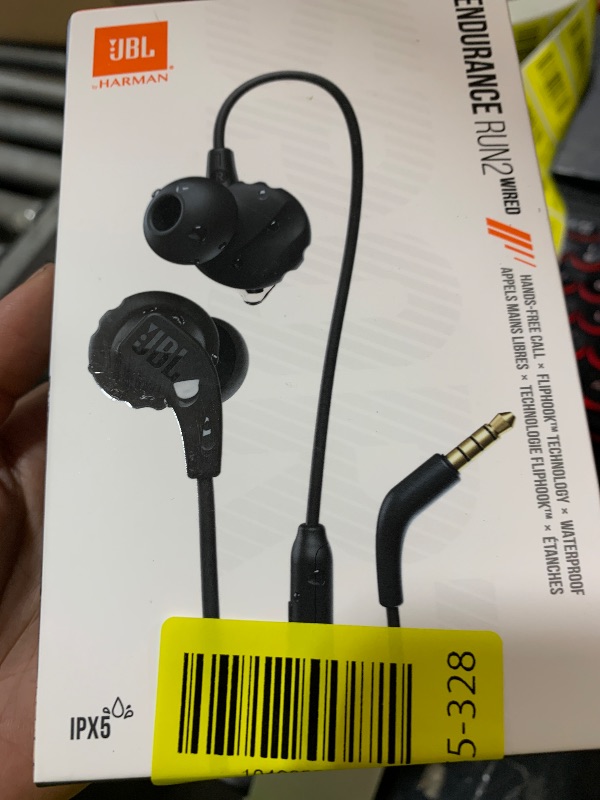 Photo 1 of JBL Endurance Run 2 Wired - Waterproof Wired Sports in-Ear Headphones, Pure Bass Sound, Hands-Free Calls, Never Hurt. Never Fall Out. (Black)
