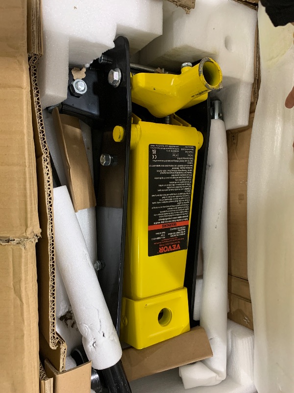 Photo 1 of VEVOR 3 Ton Low Profile , Aluminum and Steel Racing Floor Jack with Dual Pistons Quick Lift Pump for Sport Utility Vehicle, Lifting Range 3-6/11"-19-11/16", yellow,black