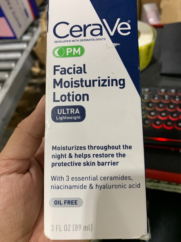 Photo 1 of CeraVe PM Facial Moisturizing Lotion, Night Cream with Hyaluronic Acid and Niacinamide, Ultra-Lightweight, Oil-Free Moisturizer for Face, 3 Ounce