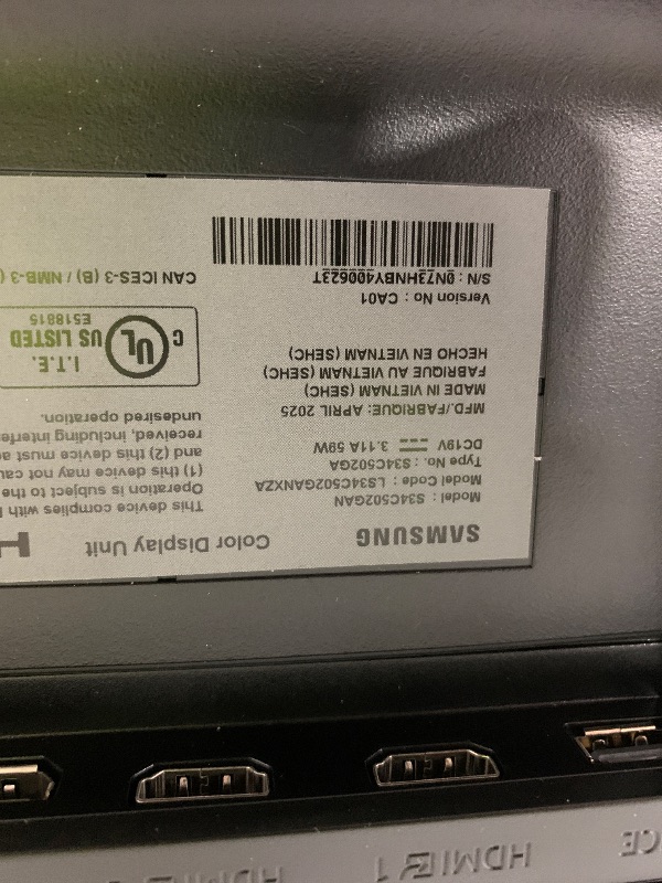 Photo 1 of SAMSUNG 34" ViewFinity S50GC Series Ultra-WQHD Monitor, 100Hz, 5ms, HDR10, AMD FreeSync, Eye Care, Borderless Design, PIP, PBP, LS34C502GANXZA, 2023, Black
