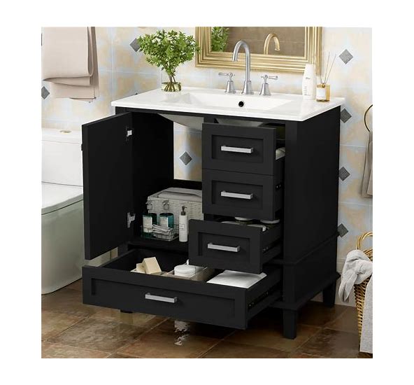 Photo 1 of 30" Black Bathroom Vanity With Sink Combo Set, Modern Storage Cabinet With A Soft Closing Door And 3 Drawers
