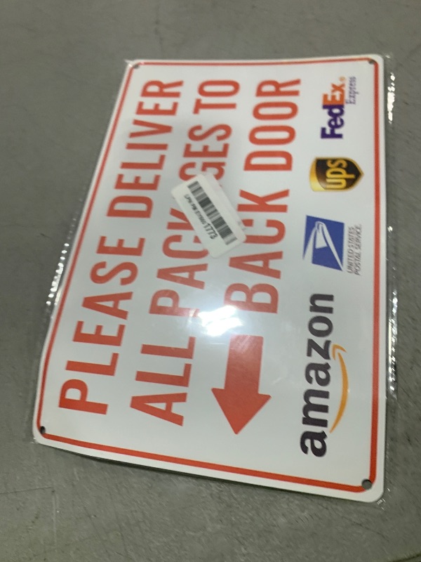Photo 1 of Please Deliver All Packages to Back Door Left Arrow - Bestylez Delivery Sign for Outdoor Use 12" * 8" (147)