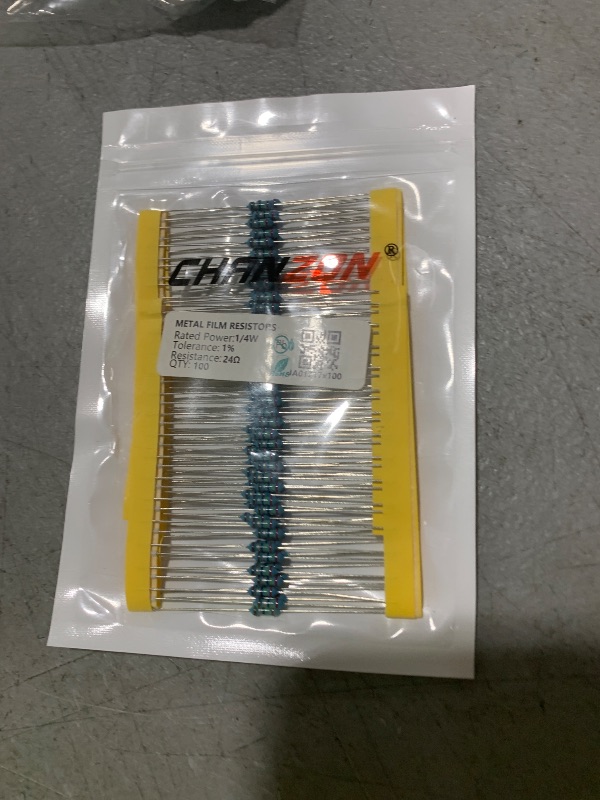 Photo 1 of Chanzon 100pcs 1/4W (0.25W) 24 ? ohm Metal Film Fixed Resistor 0.01 ±1% Tolerance 24R MF Through Hole Resistors Current Limiting Rohs Certificated