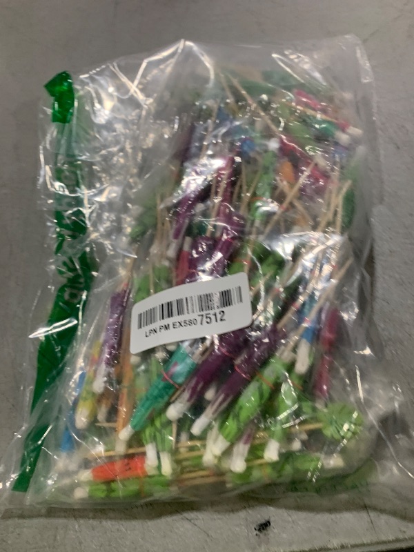 Photo 1 of [200 Pcs] Drink Umbrella Cocktail Picks Toothpicks - 4.7 Inch Fruit Sticks and Green Coconut Palm Colorful Drink Umbrellas for Luau Hawaii Beach Tropical Party Decorations