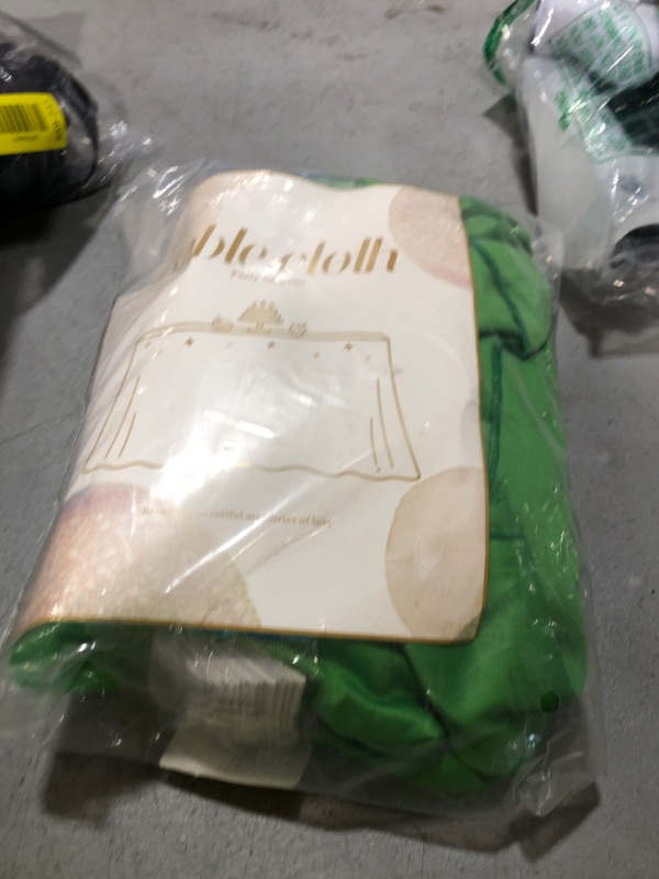 Photo 1 of Partisky Green Polyester Table Skirt for Rectangle Tables 9ft, Wrinkle Resistant Pleated Ruffle Table Cloth for Banquet Wedding Trade Baby Shower Display Gift Dining Table