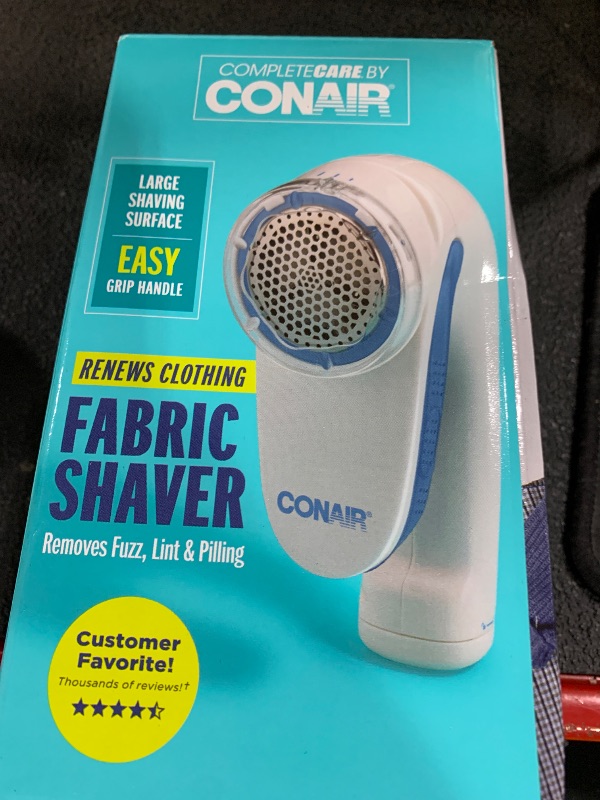 Photo 1 of Conair Fabric Shaver and Lint Remover, Battery-Operated Portable Clothes Shaver with 3 Settings, Fuzz Remover for Sweaters, Clothing and Furniture, Large 2-Inch Shaving Head, White