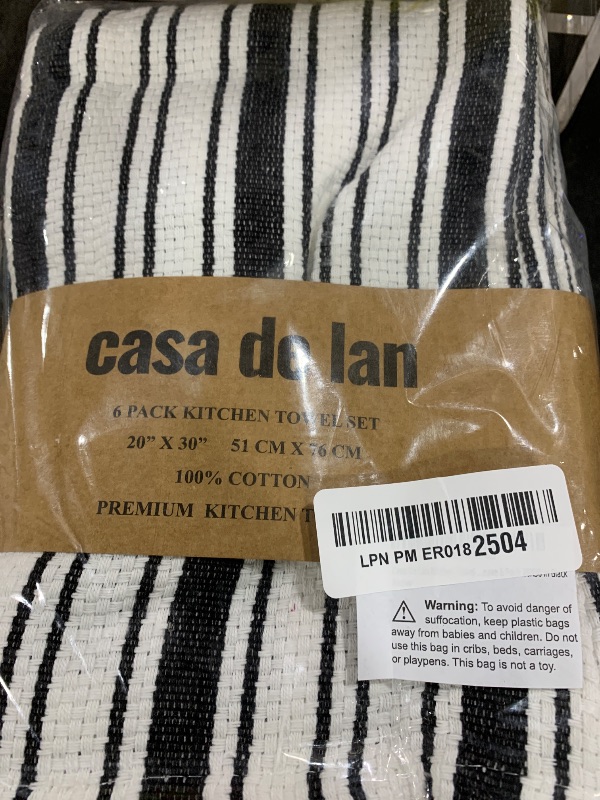 Photo 1 of Casa De Lan Kitchen Towels Set – Pack of 6 (20’’ x 30’’) Extra Large Premium Cotton Dish Towels for Kitchen – Basket Weave Towels – Absorbent – 100% Cotton – with Hanging Loop – Black