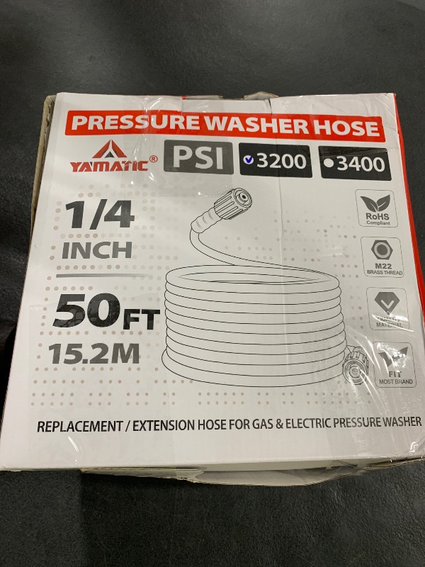 Photo 1 of YAMATIC Pressure Washer Hose 50FT 1/4" M22 Brass Fitting Kink Resistant Power Washer Hose Replacement for Ryobi, Troy Bilt, Greenworks, CRAFTSMAN and more M22 Thread Pressure Washers, 3200 PSI