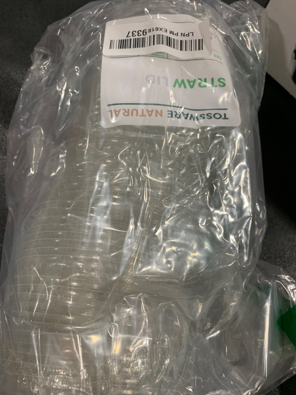 Photo 1 of TOSSWARE NATURAL Flat Lid With Straw Slot Set of 50 - Plant Based 96mm Lids for Cold Cups - Plastic Alternative Straw Lids - Clear Flat Lids - Fits 10, 12, 16, 20 & 24oz Cups