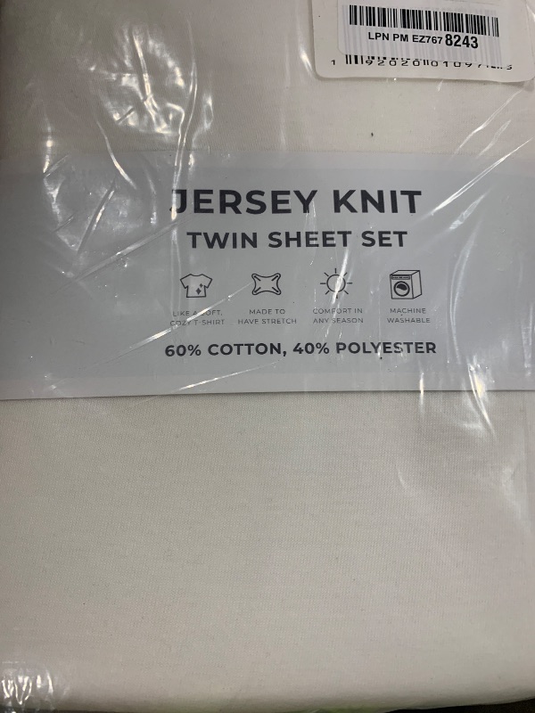 Photo 1 of Great Bay Home Cotton Jersey Knit Twin Sheet Set - Ultra-Soft, Stretchy, Heathered Melange White Bed Sheets - Cozy, Soft T-Shirt Sheet & Pillowcase Set