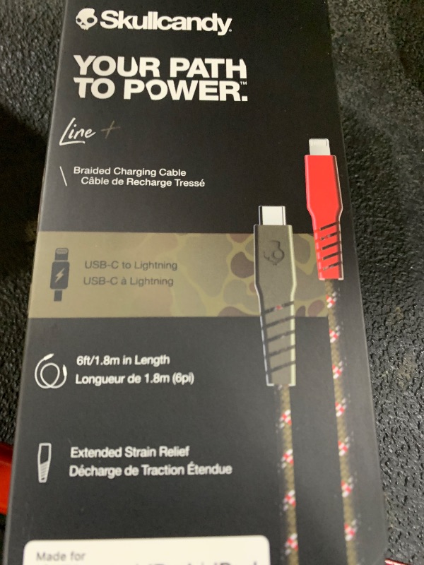 Photo 1 of Skullcandy Line+ Braided Lightning Cable, 15W USB C to Lightning, 6ft - Standard Issue