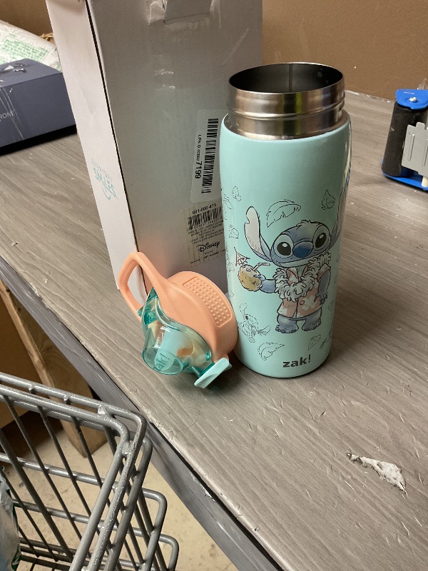Photo 1 of Zak Designs Disney Sage Kids Water Bottle For School or Travel, 19oz Stainless Steel Water Bottle With Straw, Handle, and Leak-Proof, Pop-Up Spout Cover (Stitch)
