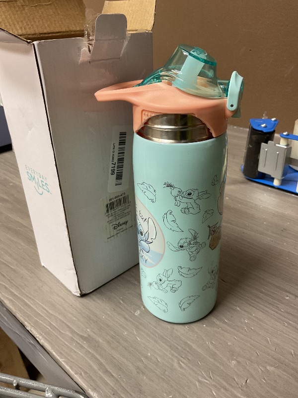 Photo 1 of Zak Designs Disney Sage Kids Water Bottle For School or Travel, 19oz Stainless Steel Water Bottle With Straw, Handle, and Leak-Proof, Pop-Up Spout Cover (Stitch)