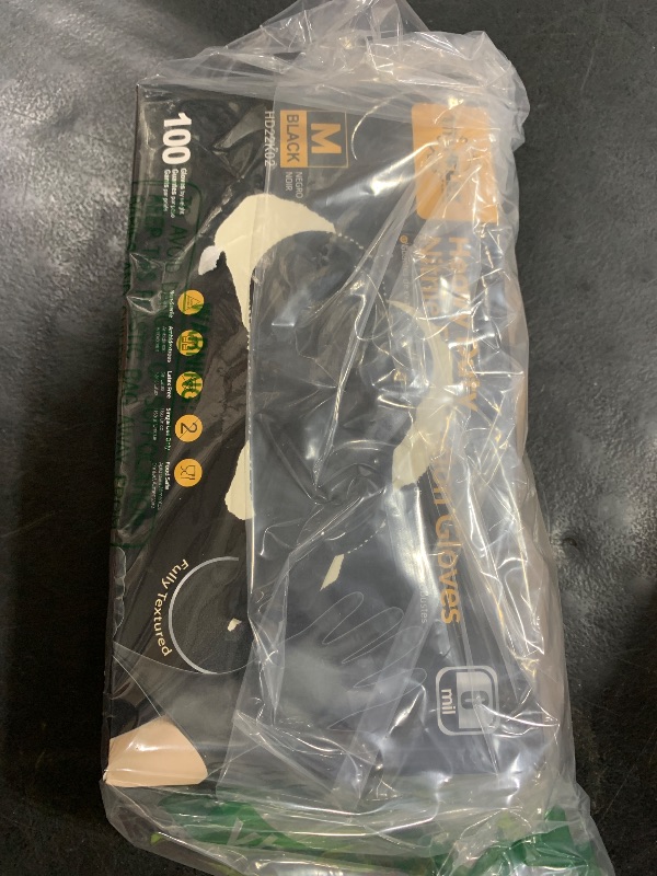Photo 1 of TitanFlex Heavy-Duty Black Disposable Nitrile Gloves, Box of 100, 6-mil, Fully Textured, Powder-Free, Latex-Free, Non-Sterile