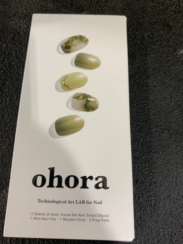 Photo 1 of ohora Semi Cured Gel Nail Strips (N Glimmering Leaf) - Works with Any UV/LED Nail Lamps, Salon-Quality, Long Lasting, Easy to Apply & Remove - Includes 2 Prep Pads, Nail File & Wooden Stick