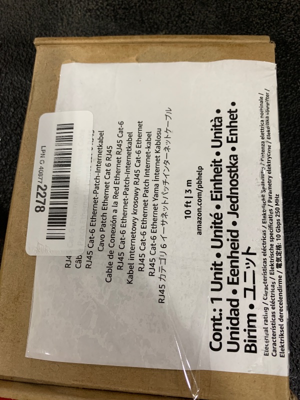 Photo 1 of Amazon Basics RJ45 Cat 6 Ethernet Patch Cable, 10Gpbs High-Speed Cable, 250MHz, Snagless, 10 Foot, Black for Printer
