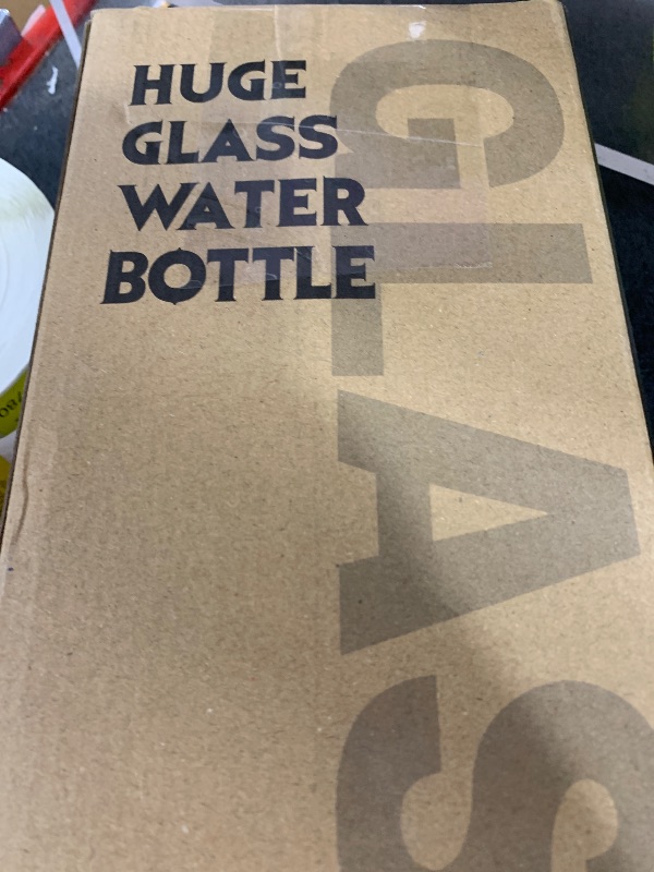 Photo 1 of BLUEGO 64oz Glass Water Bottle with Handle and Straw, Motivational Sports Water Bottle with Time Marker and Silicone Sleeve Leakproof Drinking Bottle for Travel Gym Workout, White