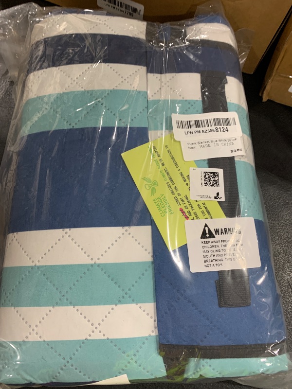 Photo 1 of ZAZE Picnic Blankets Beach Blanket, 80''x80'' Extra Large Thick 3-Layers, Sandproof Machine Washable Waterproof Foldable Oversized XL Outdoor Mat, for Camping, Park, Travel, Grass(Blue White Stripe)