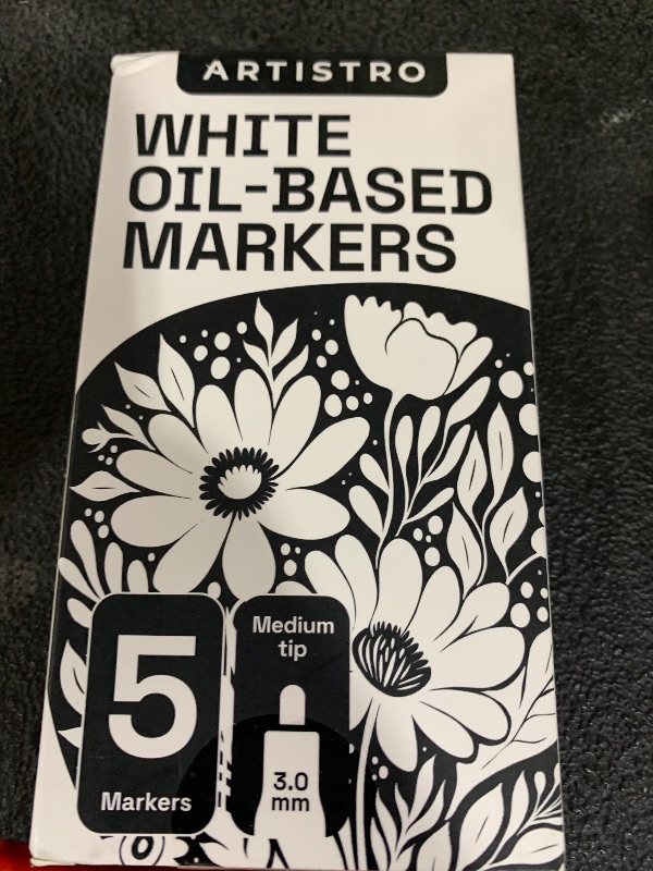 Photo 1 of ARTISTRO 5 Oil-Based Permanent Paint Markers - Medium Tip Markers for Tire, Wood, Rock, Fabric, Glass, Ceramic, Metal, Plastic, and More - Quick Dry, Waterproof, White