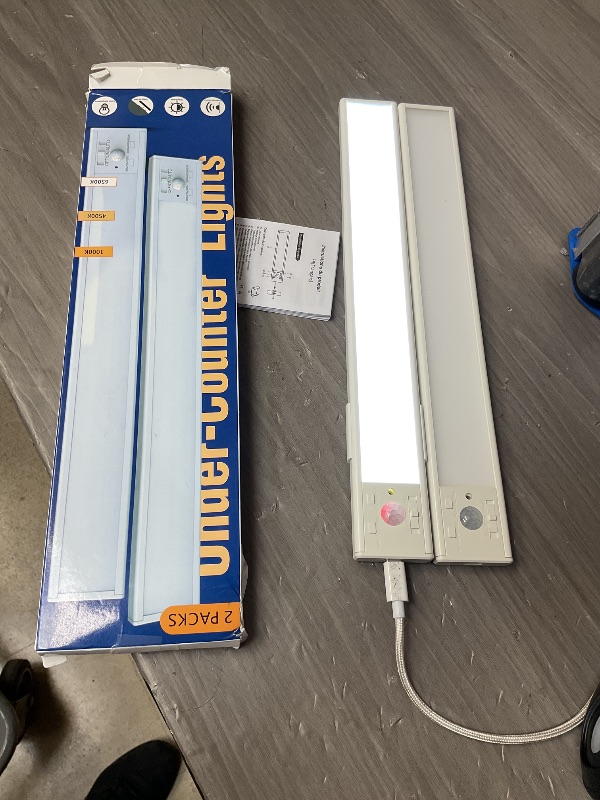Photo 1 of SEE NOTES……..JACKPOT BOOM Under Cabinet Lights 2 Pack 12 inch Rechargeable Battery Operated Motion Sensor Light Indoor USB Charging Closet Lights Battery Operated with 3 Color Temps for Kitchen, Stairs, Home