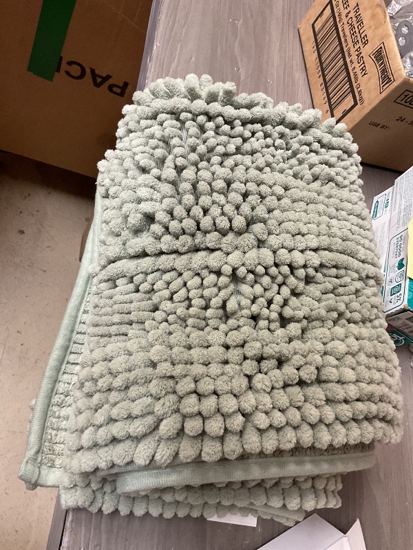 Photo 1 of H.VERSAILTEX Bath Rugs for Bathroom Non Slip Bath Mats Extra Thick Chenille Striped Rug 20" x 32" Absorbent Non Skid Fluffy Soft Shaggy Washable Dry Fast Plush Mat for Indoor, Bath Room, Tub - Sage