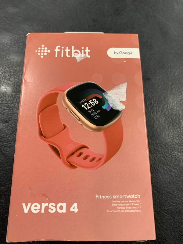 Photo 1 of Fitbit Versa 4 Fitness Smartwatch with Daily Readiness, GPS, 24/7 Heart Rate, 40+ Exercise Modes, Sleep Tracking and more, Pink Sand/Copper Rose, One Size (S & L Bands Included)