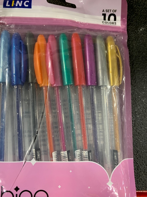 Photo 1 of linc Shine Glitter Gel Pen, 10 CT Assorted | 1.0mm Medium Tip Size, Contoured Grip, Broad for Thick Vibrant Lines, Stocking Stuffer