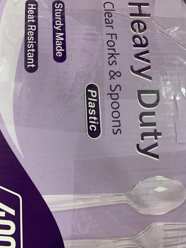 Photo 1 of [400 Count] Clear Plastic Forks and Spoons Set Bulk - Heavy Duty Disposable Spoons and Forks Silverware, Plastic Utensils Cutlery Set for Party