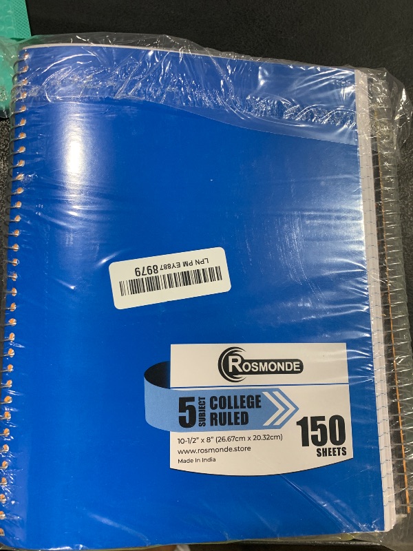 Photo 1 of Rosmonde 5 Subject Notebook College Ruled, 6 Value Pack, 300 Pages (150 Sheets), 8 x 10-1/2", 5 Subject College Ruled Spiral Notebooks for School & Office, Thick Paper Fights Ink Bleed, 3 Hole Punched