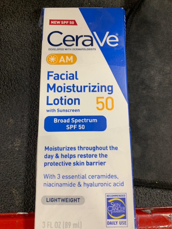 Photo 1 of CeraVe AM Facial Moisturizing Lotion SPF 50, Face Moisturizer with SPF, Hyaluronic Acid, Niacinamide & Ceramides, Non-Greasy, Blends Seamlessly With No White Cast, Non Comedogenic Sunscreen, 3 Oz