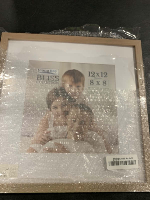 Photo 1 of Icona Bay - 12x12 Light Oak Picture Frame with Removable Mat to 8x8 Photo - Modern Style Engineered Wood Poster Frame - Wall Mount Only - Bliss Collection