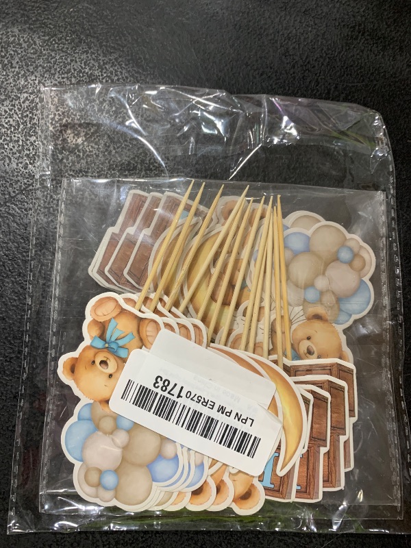 Photo 1 of 24 PCS Bear Cupcake Toppers, Baby Shower Baby Bear Cake Decorations Little Bear Cupcake Topper for Bear Theme Baby Shower Birthday Supplies (Blue)