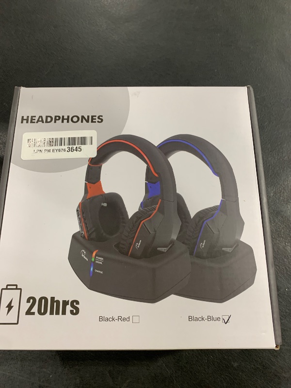 Photo 1 of WallarGe Wireless Headphones for TV Watching with RF Transmitter Charging Dock, Plug and Play, 100 Ft Wireless Range, Rechargeable 20 Hour Battery (Black with Blue)