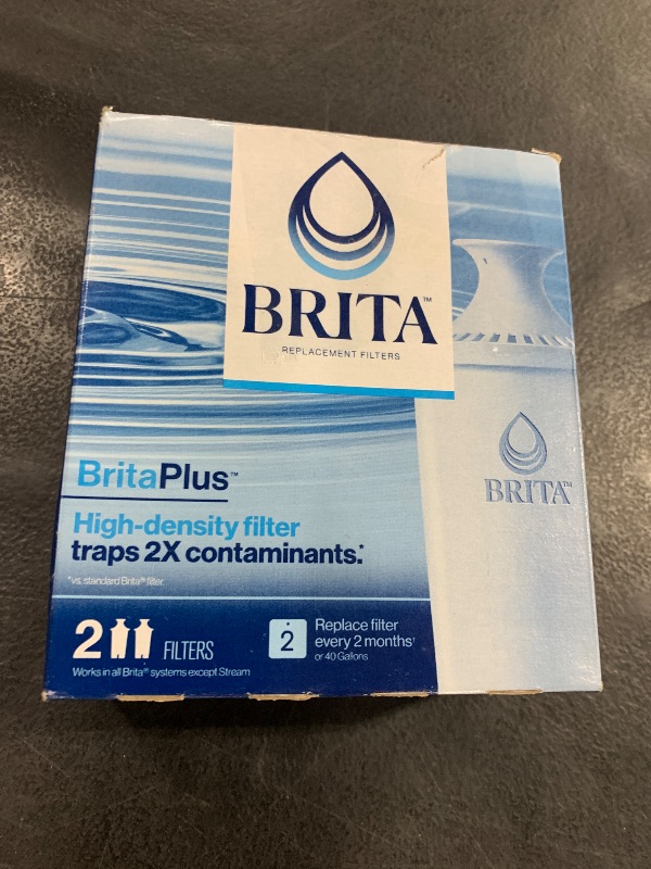 Photo 1 of Brita Plus Water Filter, BPA-Free, High-Density Replacement Filter for Pitchers and Dispensers, Reduces 2x Contaminants*, Lasts Two Months or 40 Gallons, Includes 2 Filters