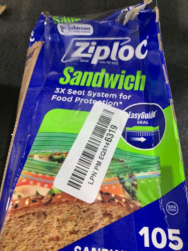 Photo 1 of Ziploc Sandwich and Snack Bags with EasyGuide Texture, Plastic Storage Bags with Grip 'n Seal Technology, 105 Bags Total