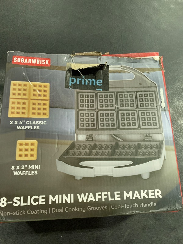 Photo 1 of SugarWhisk Square Waffle Maker, 2 x 4" Mini Classic Waffles Maker Machine, Waffle Iron, Dual Cooking Plates for Family Breakfast, Non-stick, White