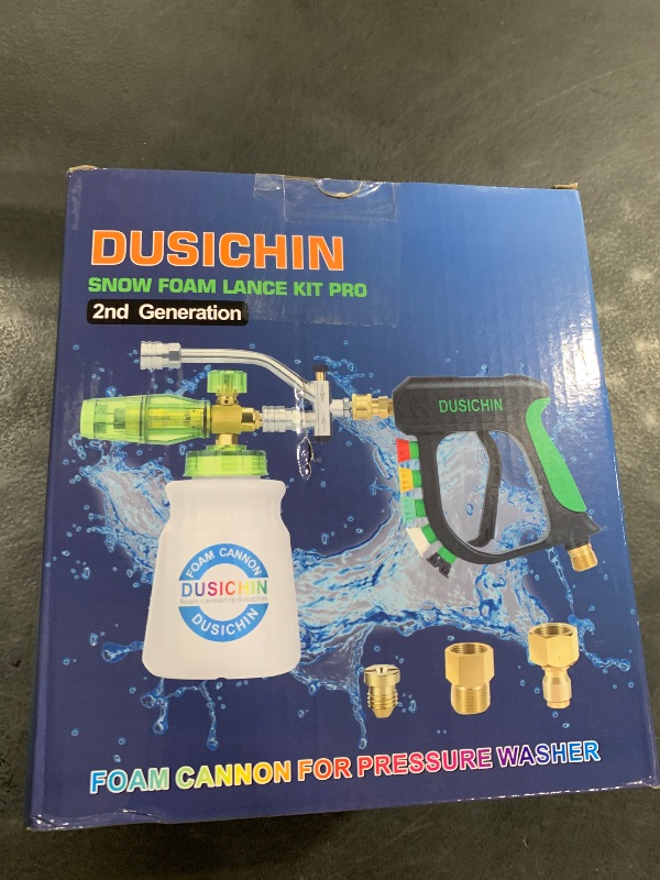Photo 1 of DUSICHIN Short Pressure Washer Gun with Foam Cannon,Dual Connector Accessory, Car Wash Foam Cannon Kit 1/4 Inch Quick Connector, 5 Pressure Washer Nozzle Tips,Double Tip Attachment For Soap Cannon