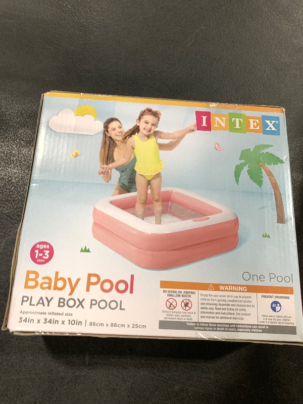 Photo 1 of Intex Square Inflatable Kids Pool, 34 x 34 x 10 inches, Pink and White, 15 Gallon