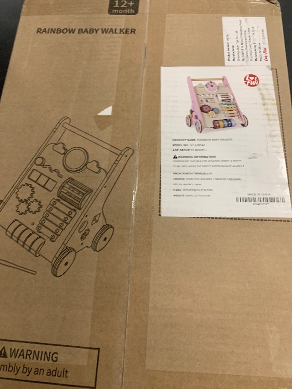 Photo 1 of LOL-FUN Wooden Baby Walker With Wheels for Girls 12 Months - Pink Push Toy for 1 Year Old Walking