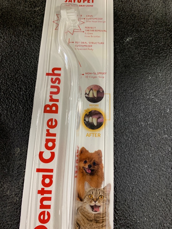 Photo 1 of JAYU PET Dental Care Brush (Firm Bristles) 1ea - Resilient Dog Toothbrush, Cat Toothbrush for Tartar & Plaque Removal, Horizontal Head and S-Curved Body