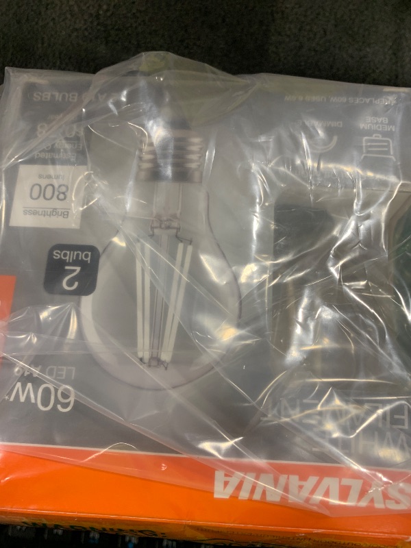 Photo 1 of Sylvania A19 Clear LED White Filament Bulb, 6.5W, Dimmable, 800 LMS, Medium Base, 2700K, Soft White - 2 Pack (42170)