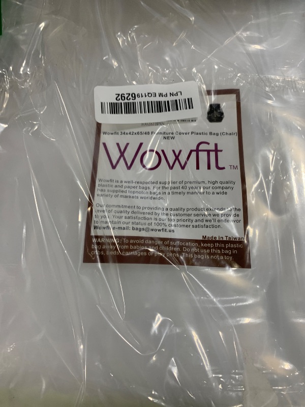 Photo 1 of Wowfit Furniture Cover Dust-Proof Moving Bag for Chairs, Recliners & Boxes – Clear, Odorless Plastic - 4mil-Thick - 34W x 42D x 65/48H Inches (Tape Not Included)