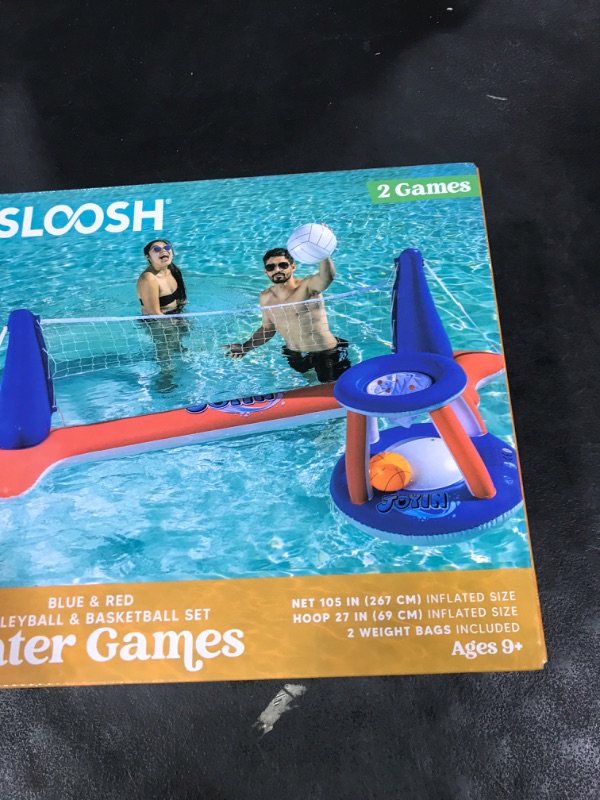Photo 1 of JOYIN Inflatable Pool Float Set Volleyball Net & Basketball Hoops, Balls Included for Kids and Adults Swimming Game Toy, Summer Floaties, Volleyball Court |Basketball,L-Red
