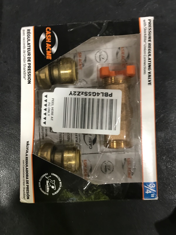 Photo 1 of Cash Acme 3/4 Inch EB45 Double Union Pressure Regulating Valve (PRV), Push to Connect Brass Plumbing Fittings, 45 PSI, 24432-0045