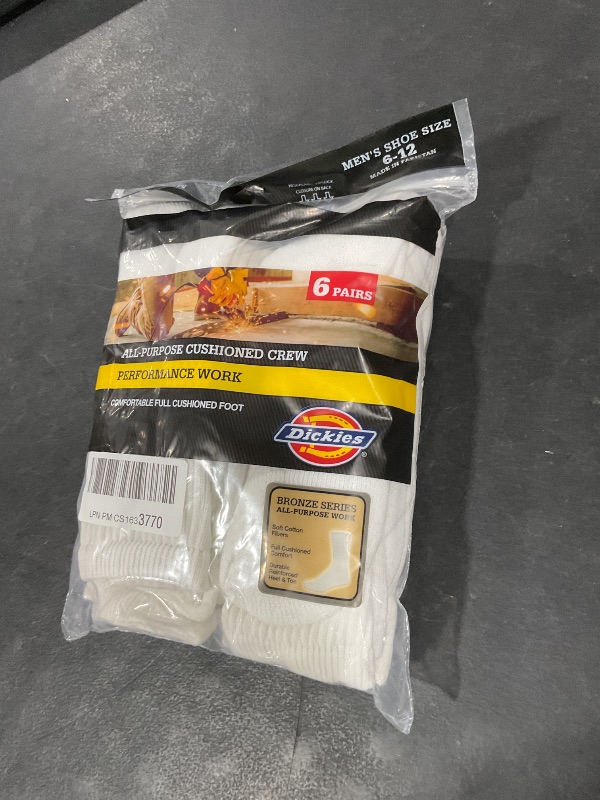 Photo 1 of Dickies Men's All Purpose Cushion Crew Socks (6/12 Pairs), White (6 Pairs), Shoe Size: 6-12