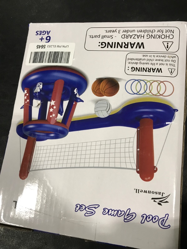 Photo 1 of Jasonwell Pool Toys Games Set - 3 in 1 Pool Volleyball Net Basketball Hoop Ring Toss Game Inflatable Floats Water Floating Volleyball Swimming Pools Party Game Accessories Toy Gift Kids Teens Adults